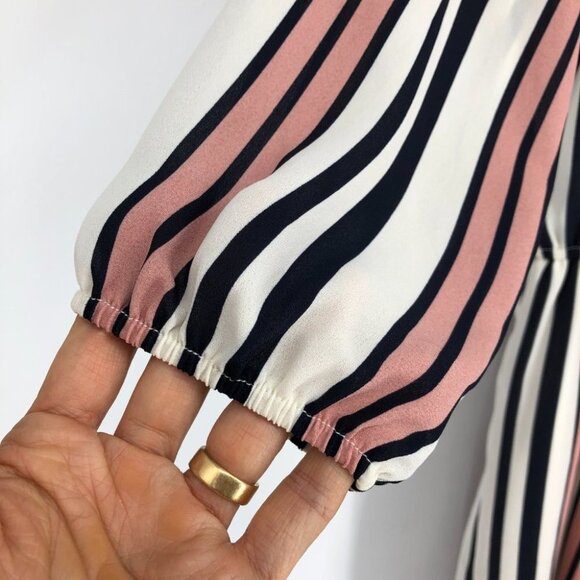 Charlotte Russe Blush Toned Pin Striped Off The Shoulder Short Romper size M - Picture 7 of 16